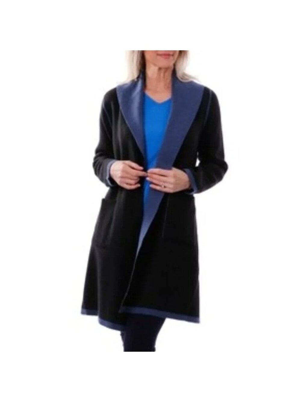 NEW Orange Fashion Village Black Blue Reversible Duster Coatigan Cardigan - L/XL
